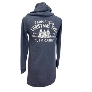 Upcycled Hand Printed Womens Small Farm Christmas Tree Farm 1/4 Zip Long Hoodie